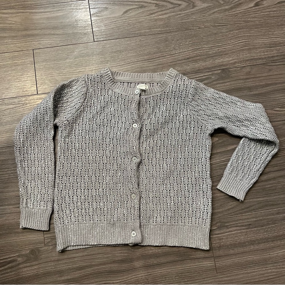 EUC Gymboree Girls Silver Metallic Cardigan sz M(7/8)
